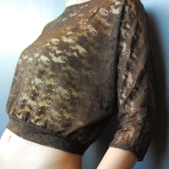 3/4 Sleeve Brown Lace Top - Picture 6 of 6